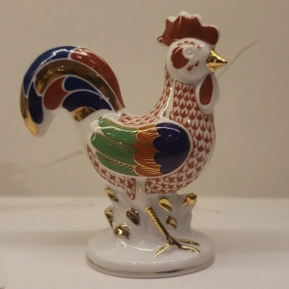 Vintage Set of 2 Unbranded Rooster and Parrot Ceramic Multi Color Gold - Picture 8 of 16